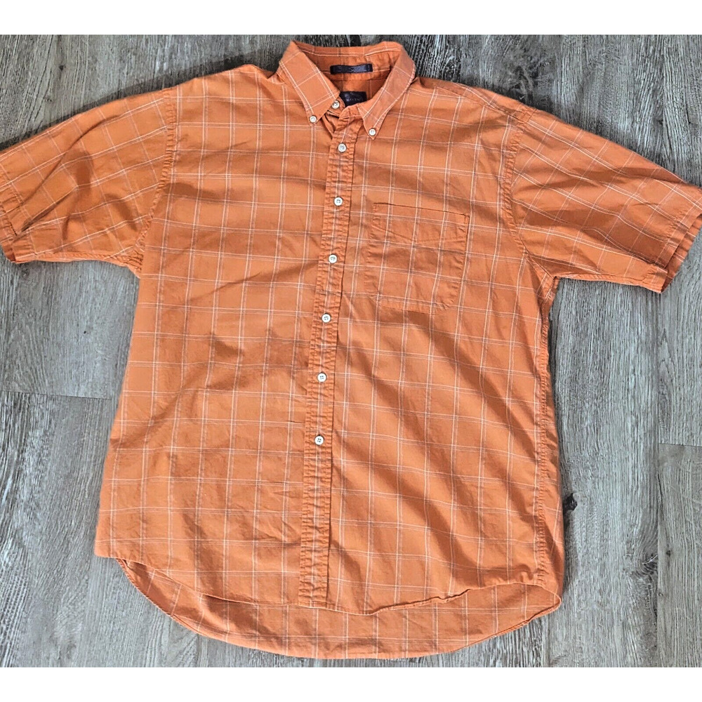 EUC Mens FORSYTH Orange Plaid Short Sleeve Shirt SZ XL 100% Cotton - Made Canada
